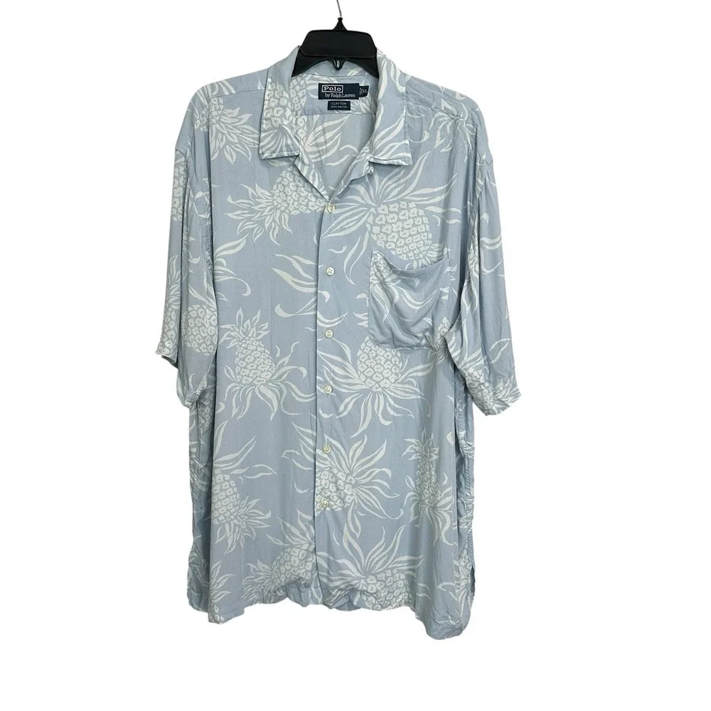 Polo Ralph Lauren‎ Shirt XL Blue Clayton 100% Rayon Pineapples Tropical #DD10-1